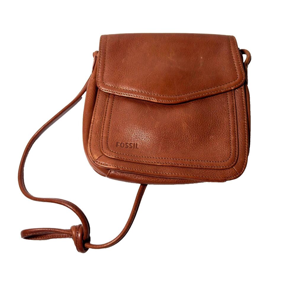 Vtg Fossil American Classic 75082 Brown Leather Crossbody Flap Bag Purse EUC